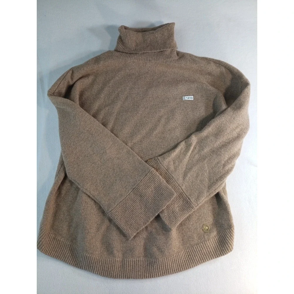 Michael Kors Turtleneck Sweater Wms L Khaki Brown Waffle Knit